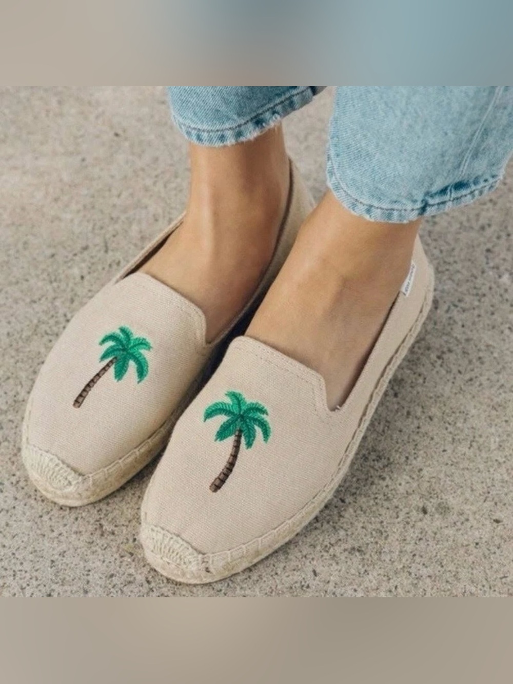 Soludos Espadrille Slip Ons with Embroidered Palm Tree in Natural NWOT Size 8